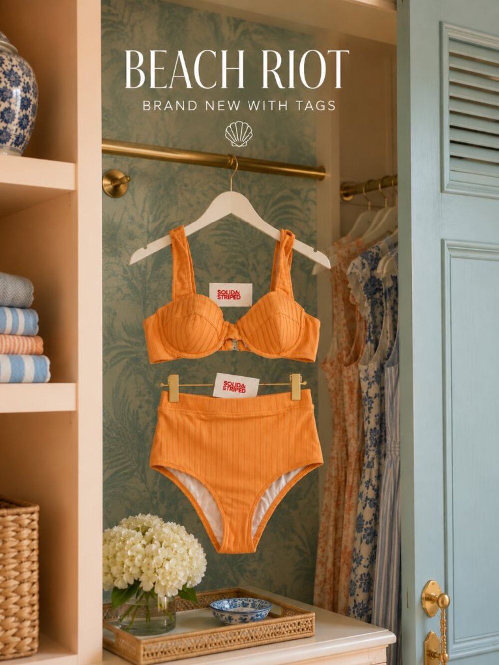 Solid and striped two piece orange xs